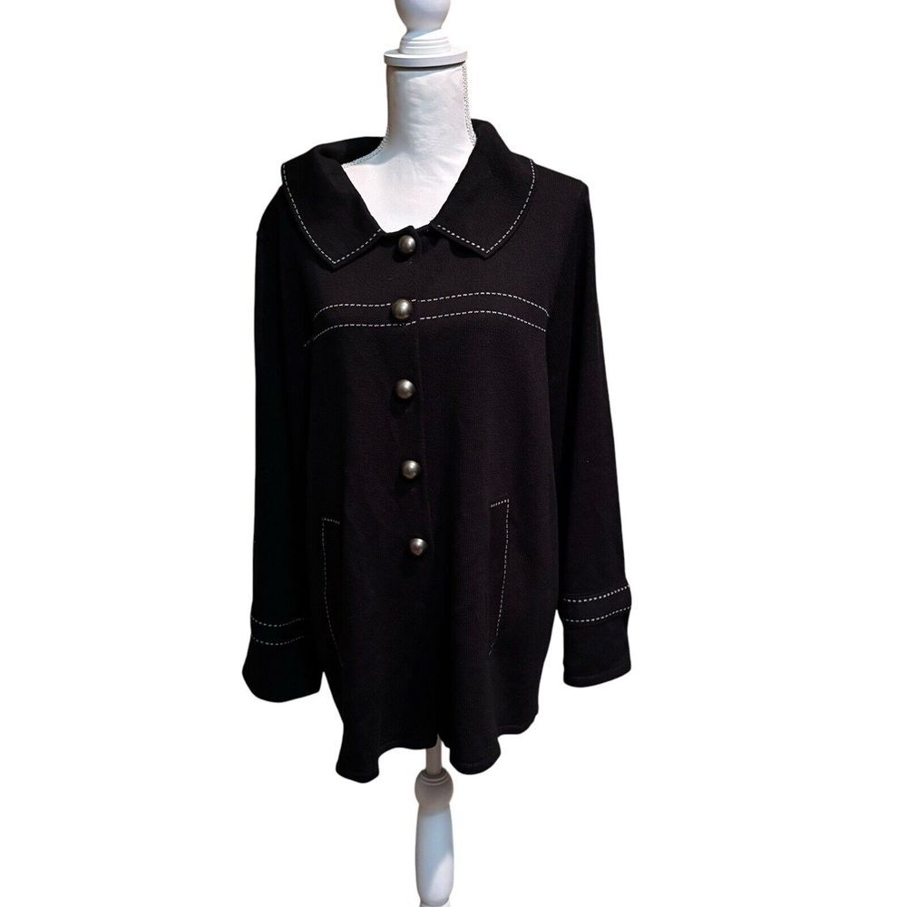 San Remo Laura Knit  cardigan tunic sweater Black White‎ Size XL Vintage USA